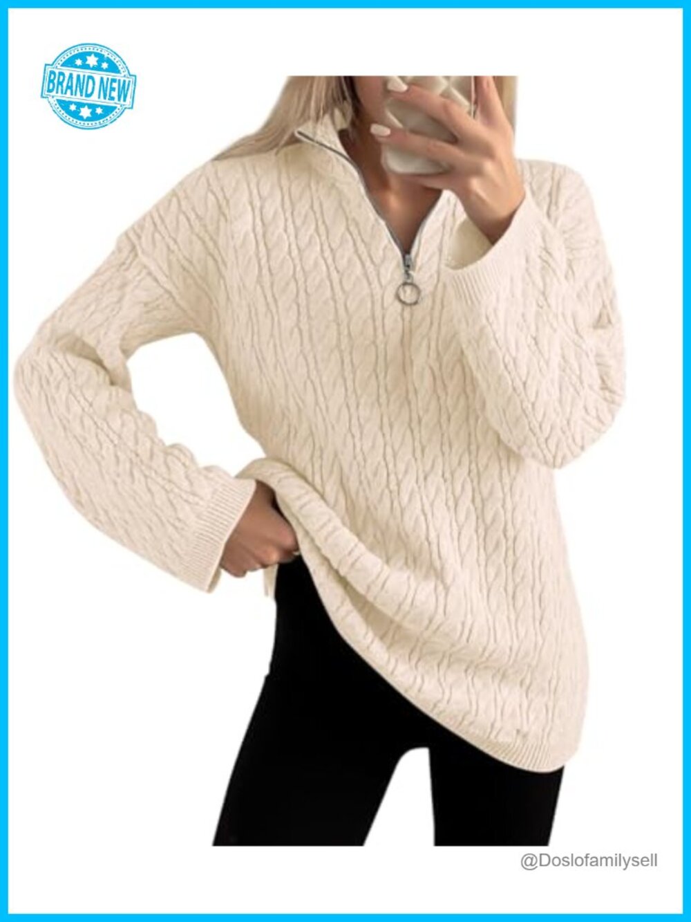 Cable Knit Half Zip Sweater Oversized Pullover Tops